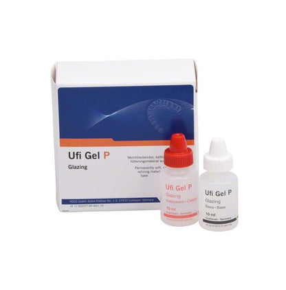 Ufi Gel P Glazing Verpackung mit zwei Fläschchen, Basis und Glazing.