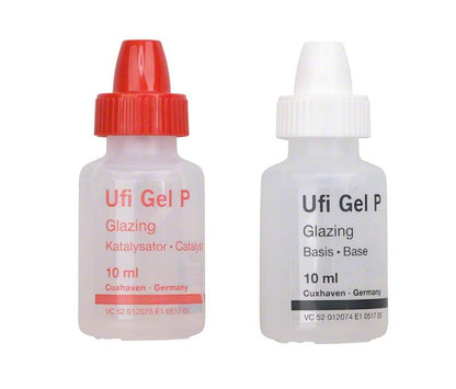 Ufi Gel P Glazing Fläschchen mit rotem und weißem Verschluss, 10 ml.