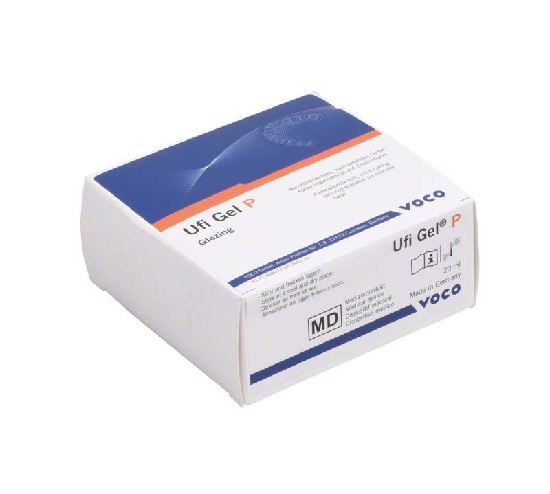 Ufi Gel P Glazing Verpackung mit Produktinformationen und Voco-Logo.