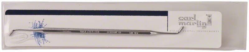 Zahnmedizinisches Instrument "Tropfenförmiger Stopfer Figur Ash 207-208" in Verpackung.