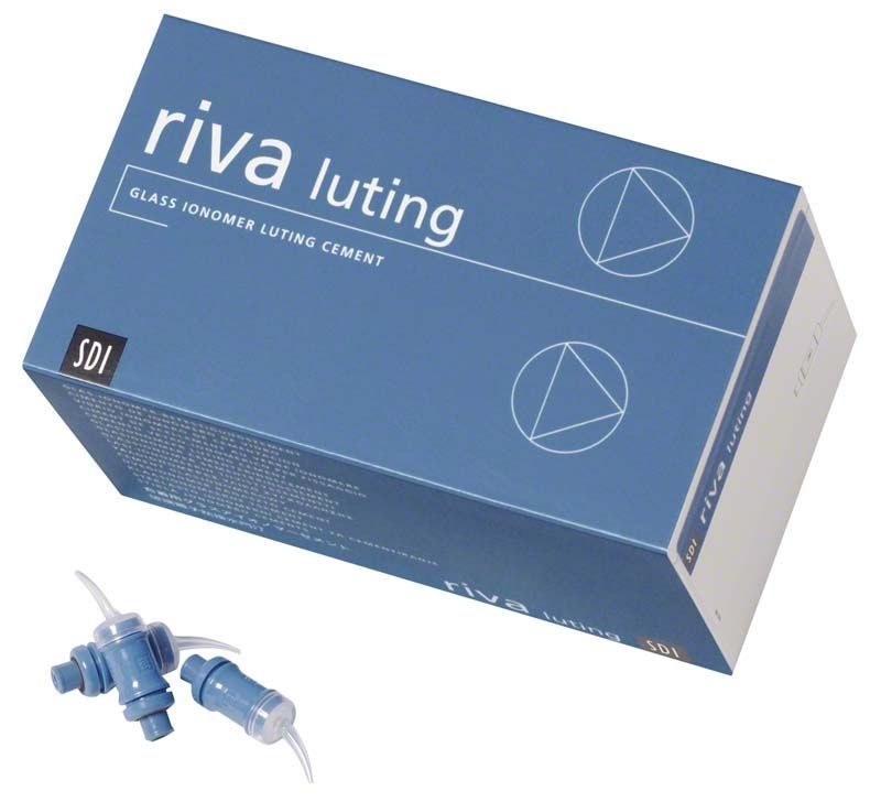 Riva Luting Kapseln-Verpackung mit Glasionomerbefestigungszement und zwei Kapseln.