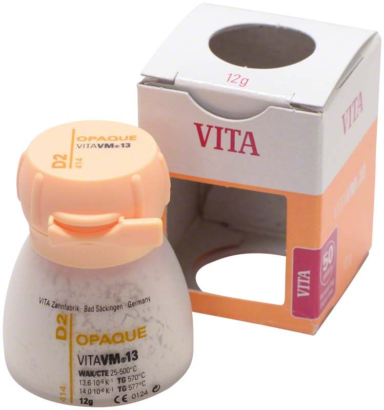VM13 Opaque 12g D2 Zahnersatzpulver mit geöffneter Verpackung.