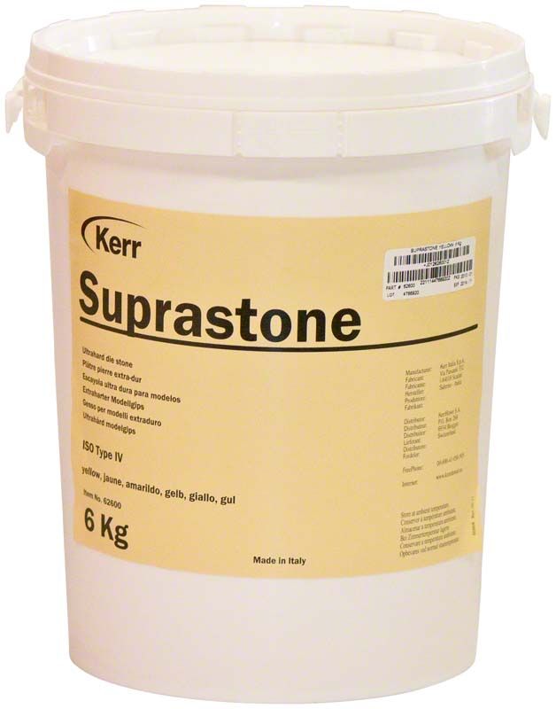 Suprastone Hartgips von Kerr im 6 kg Eimer, gelb.