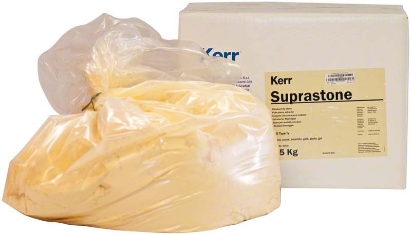 Suprastone gelber Natur-Superhartgips 25 kg im Kunststoffbeutel und Kartonverpackung.