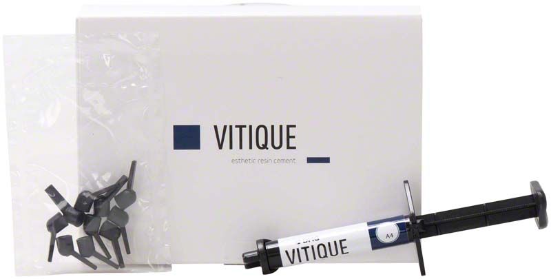 Vitique Cement A4 mit Verpackung und Applikationsspritze.