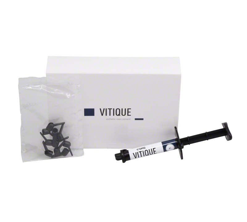 Vitique Zement B1 Spritze mit Verpackung und Zubehör.