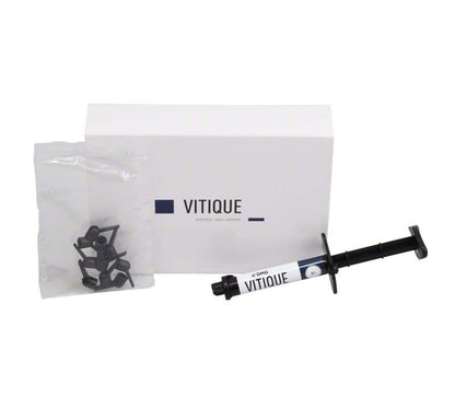 Vitique Zement B1 Spritze mit Verpackung und Zubehör.