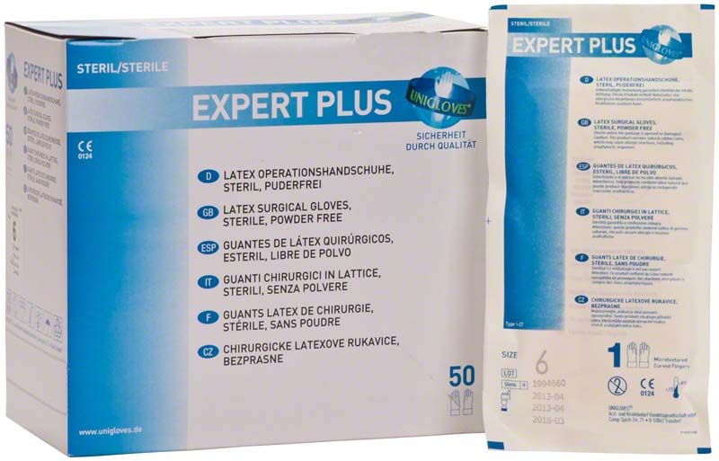 Sterile EXPERT PLUS OP-Handschuhe Gr. 6 in Verpackung.