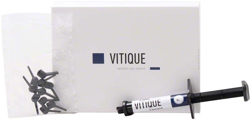 Vitique Cement bleach-light in Spritze mit Zubehör und Verpackung.
