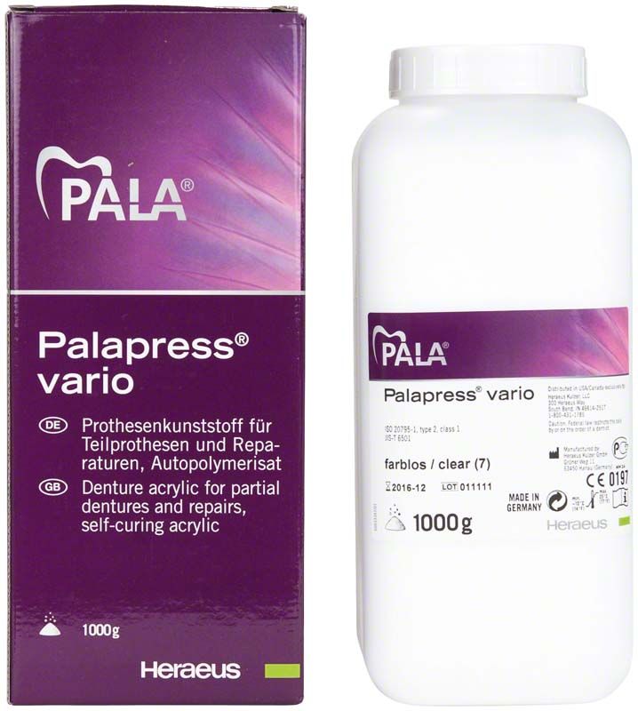 Palapress® vario Pulver 1000g, Verpackung und Flasche, farblos.
