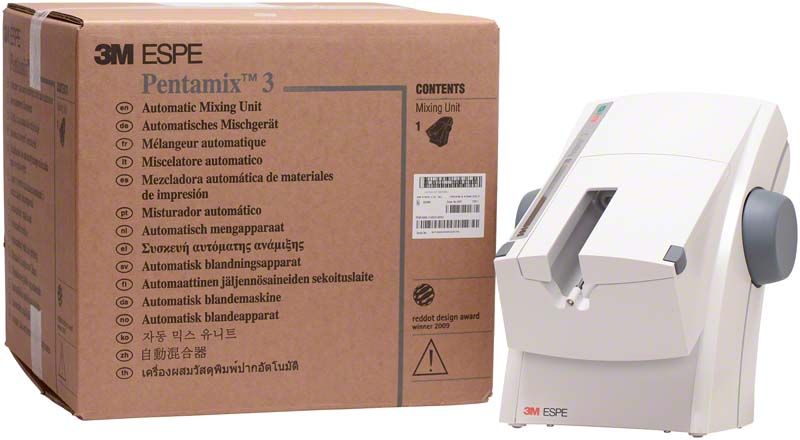 Automatisches 3M Pentamix 3 Mischgerät neben Originalverpackung.