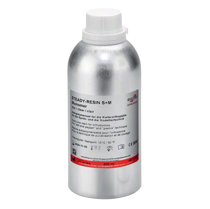 Silberne Flasche STEADY-RESIN S+M Monomer klar 500ml.