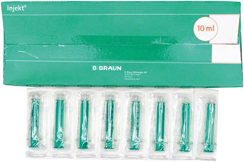 Grüne Injekt Solo Luer-Lock 10ml Spritzen in Verpackung.