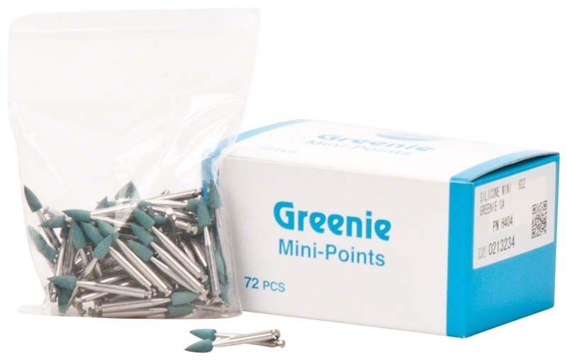 Silikonpolierer Greenie® Schaft W - Minispitze, 72 Stück in Verpackung.