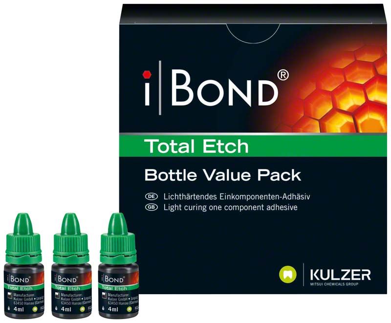 iBond Total Etch Bottle Value Pack mit drei grünen Flaschen und schwarzer Verpackung.