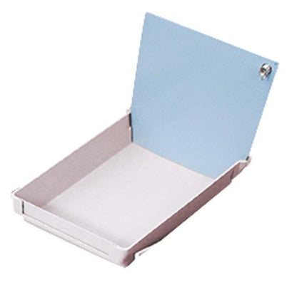 ERGOspace Rückenplatte in taubenblau in offener Arbeitschale.