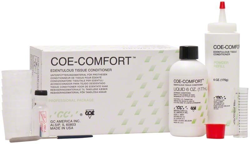 Coe-Comfort™ Intro Pack mit Flasche, Becher und Verpackung auf weißem Hintergrund.