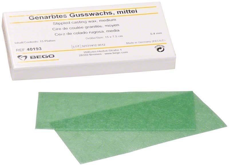 Genarbtes Gusswachs von BEGO in grüner Farbe, 0,40 mm Stärke.