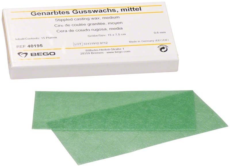 Genarbtes Gusswachs von BEGO mit grüner, genarbter Oberfläche.