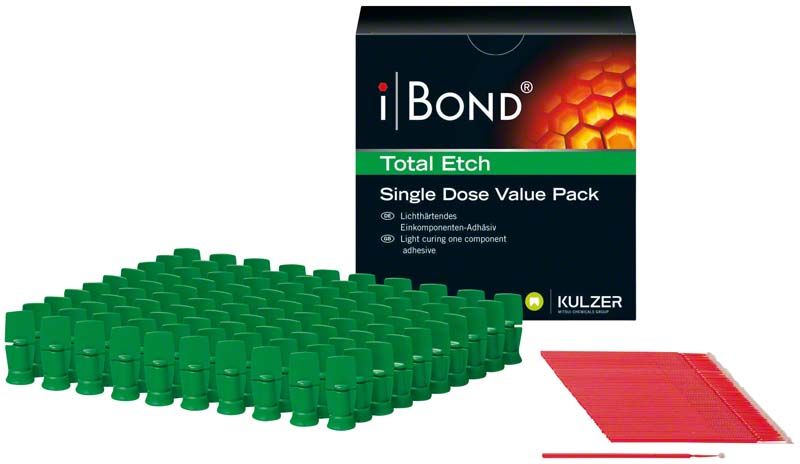 iBond Total Etch Einzelpackung mit grünen Applikatoren und Verpackung.