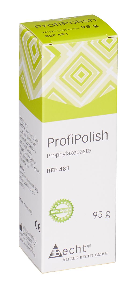 ProfiPolish Prophylaxepaste Verpackung mit grünem Muster und 95 g Inhalt.