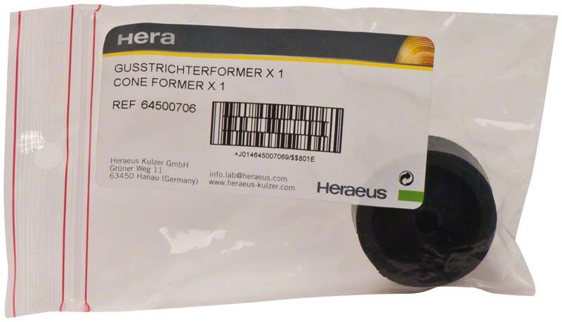 Plastikverpackung mit Gusstrichterformer für Gussküvette X1 und Barcode.