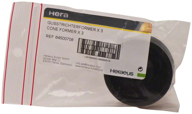 Gusstrichterformer für Gussküvette aus Hartgummi mit Messingronde in Verpackung.