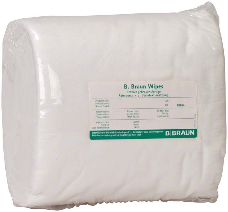 Hochwirksame B. Braun Desinfektionstücher in weißer Verpackung.