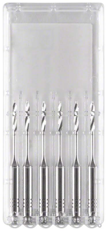 Sechsteiliges Set von Peeso Wurzelkanalerweiterern in transparenter Verpackung.