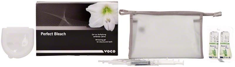 Perfektes Bleaching-Set mit 10% Carbamidperoxid-Gel, Spritzen und Zubehör.