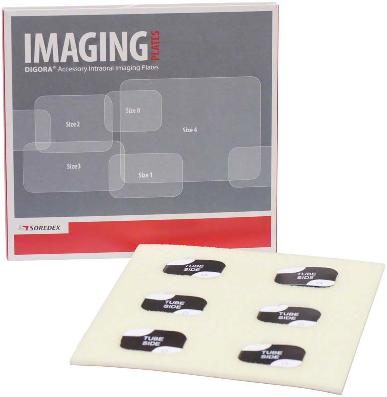 Sechs DIGORA Röntgen Speicherfolien Gr. 0 für Zahndiagnostik.