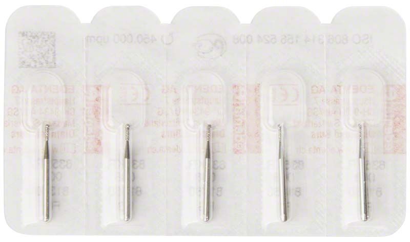 Diamantenschleifer Diamant 835KR 008 in Blisterverpackung für Dentalmedizin.
