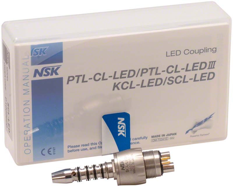 LED-Turbinenkupplung SCL-LED mit Verpackung für Sirona-Anschluss.