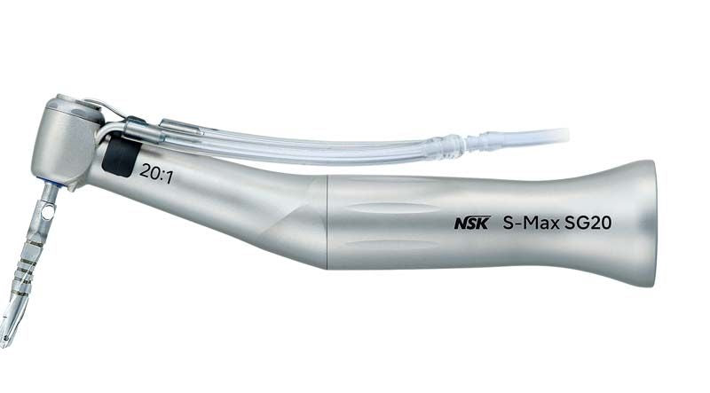 Chirurgisches S-Max Winkelstück Typ SG20 ohne Licht in Silberoptik.