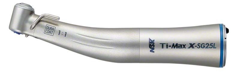 Chirurgie-Winkelstück Ti-Max X-SG25L in silberner Farbe mit Lichtfunktion.