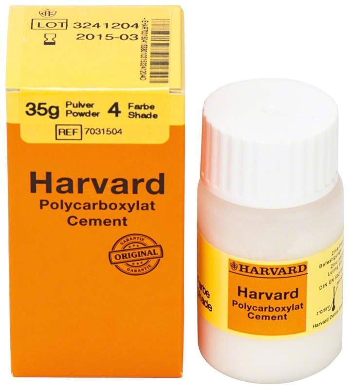 Harvard Polycarboxylat Cement Pulver 35g, Farbe 4 mit gelber Verpackung.