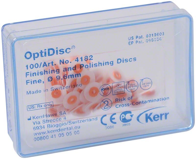 OptiDisc 9,6mm Polierscheiben in transparenter Aufbewahrungsbox.