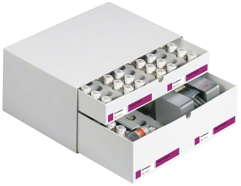 VITA VMK Master® 10-Farbset-Puder in geöffneter Aufbewahrungsbox.