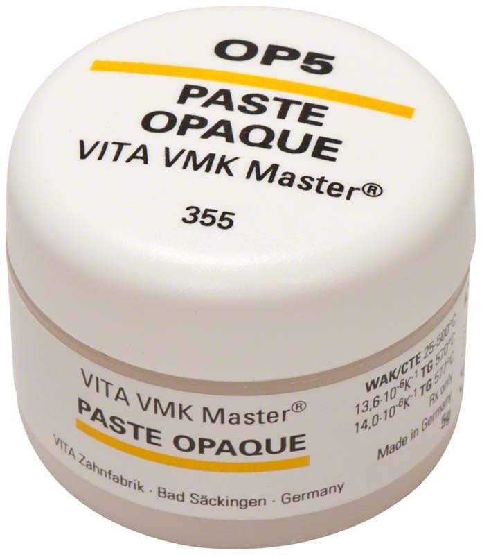Weiße Dose der VMK Master Opaque Paste OP5 mit Aufschrift.