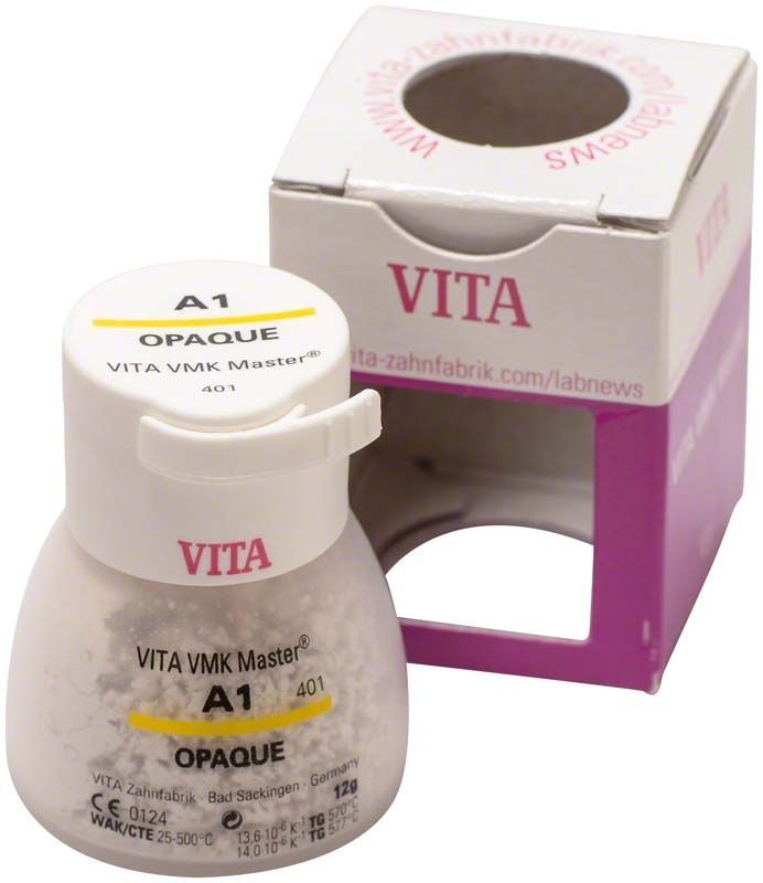 VITA VMK Master Opaque 12g A1 in weißer Verpackung mit Sichtfenster.