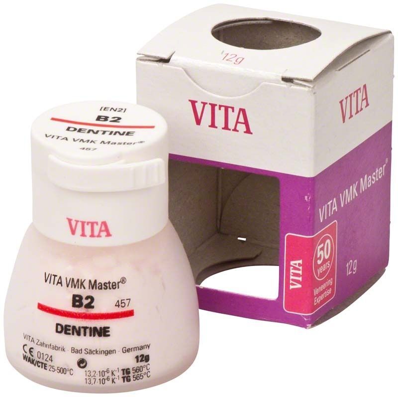 VITA VMK Master Dentine B2 in 12g Dose mit Verpackung.