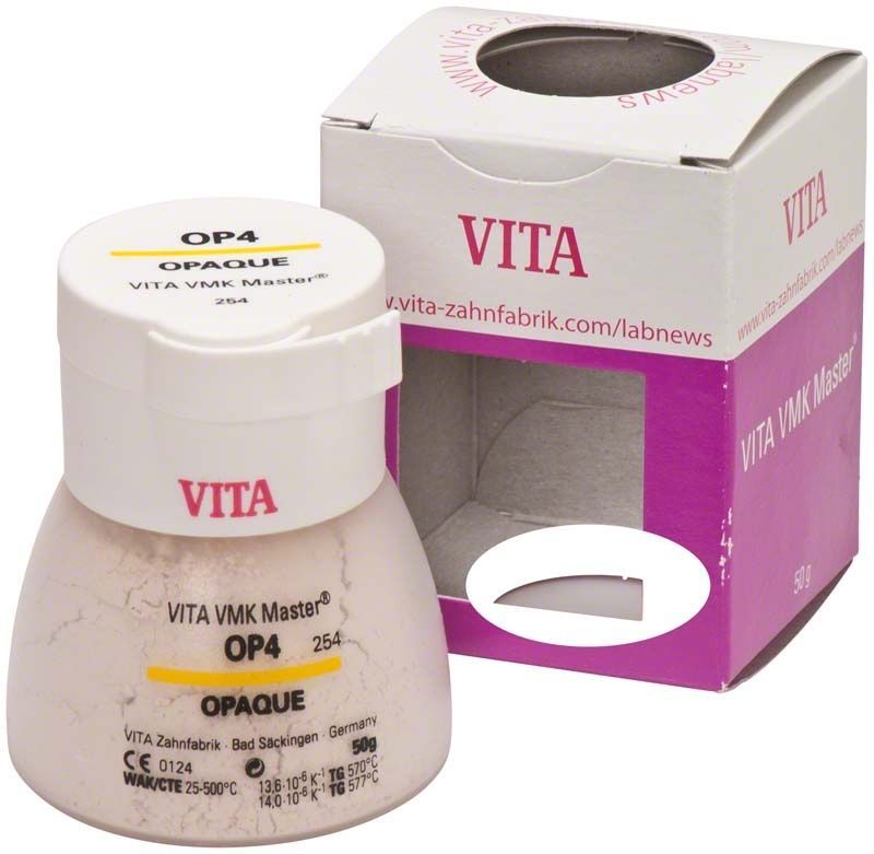 VMK Master Opaque 50g OP4 Zahntechnisches Material in weißer Dose mit Verpackung.