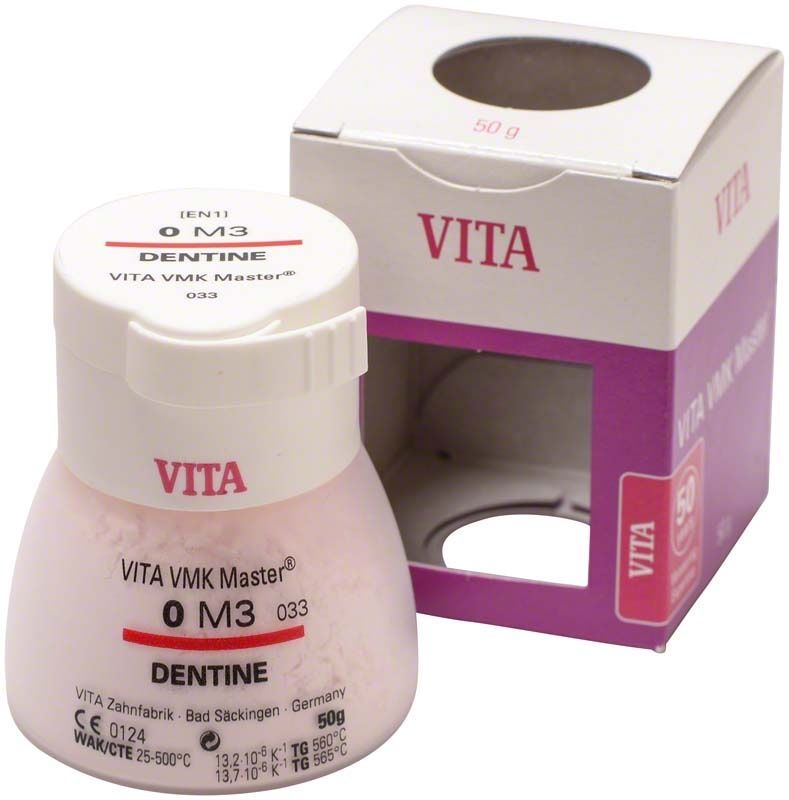 VMK Master 3D Dentine 50g 0M3 Zahnersatzpulver mit Verpackung.