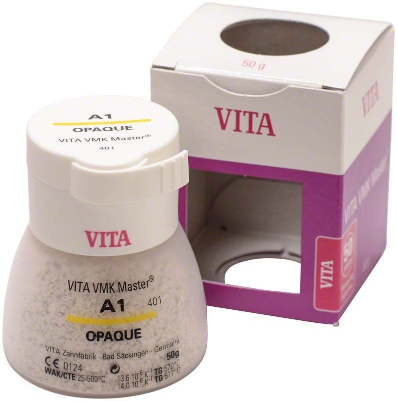 VMK Master Opaque 50g A1 Zahntechnikmaterial mit Verpackung.