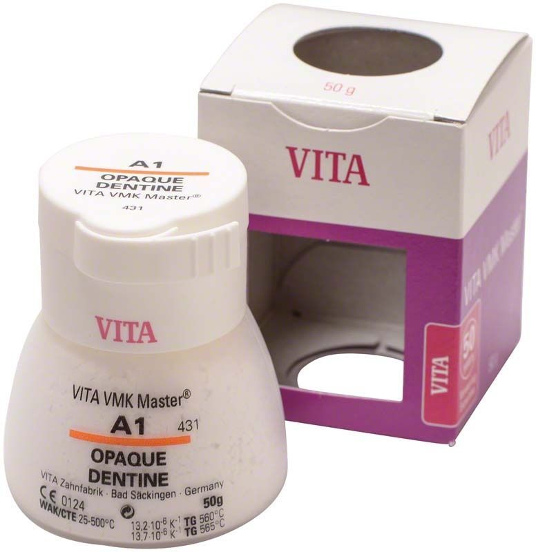 VMK Master Opaque Dentine A1, 50g Dose mit Verpackung.