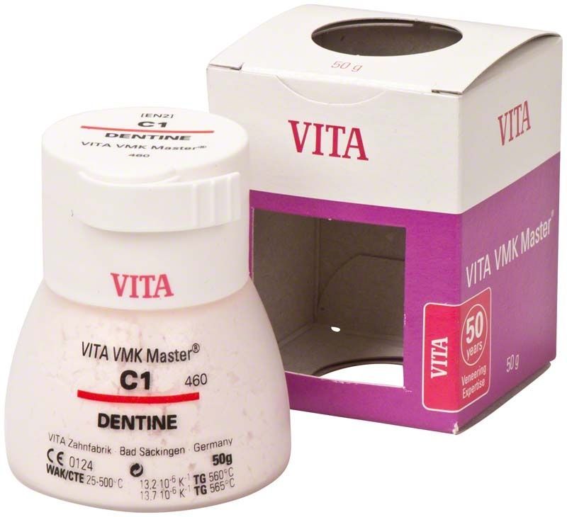 VMK Master Dentine 50g C1 in weißer Dose mit Verpackung.
