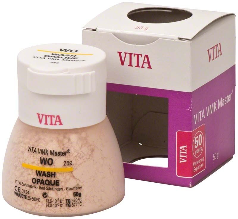 VITA VMK Master Wash Opaque 50g mit Verpackung und Etikettierung.