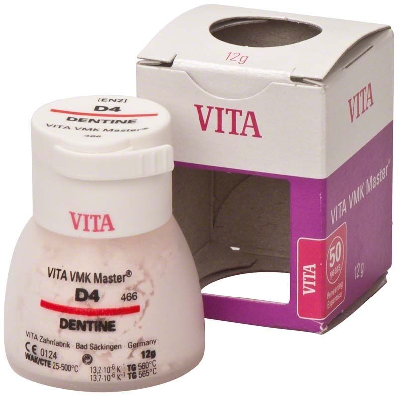 VITA VMK Master Dentine 12g D4 Zahnkeramikpulver in weißer Verpackung.