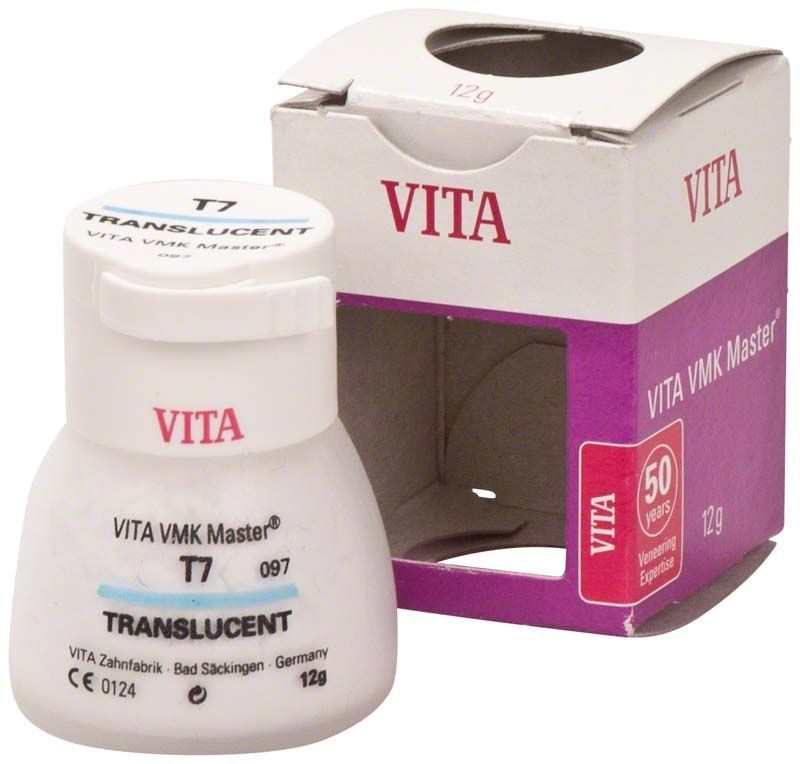 VITA VMK Master TRANSLUCENT T7 12g mit Verpackung im Hintergrund.