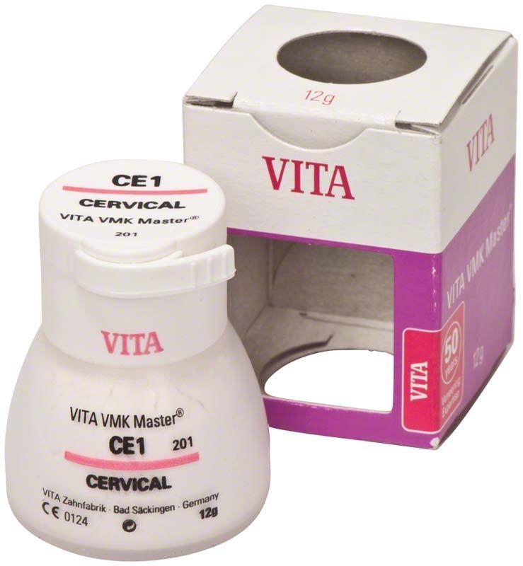 VITA VMK Master Cervical CE1 in weißem Tiegel mit Verpackung.